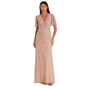 MAC DUGGAL Dress Size 8 Evening Gown Sequin NEW Flutter Sleeve Pink